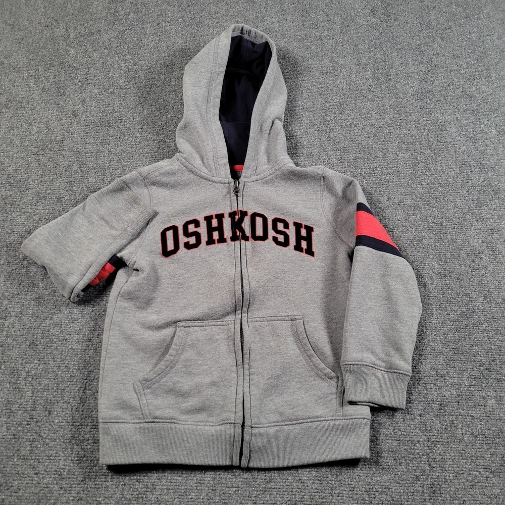 OshKosh B'gosh Hoodie Sweatshirt Kids 7 Gray Full Zip Fleece Logo Colorblock